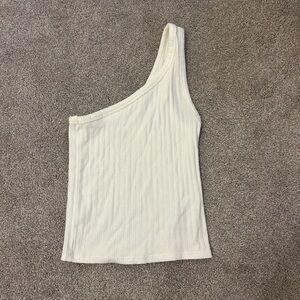 American Eagle Outfitters White Asymmetrical Ribbed Tank Top